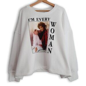 WHITNEY HOUSTON Boxy Relaxed Fit Crewneck Comfy Sweatshirt Top White Sz 3X